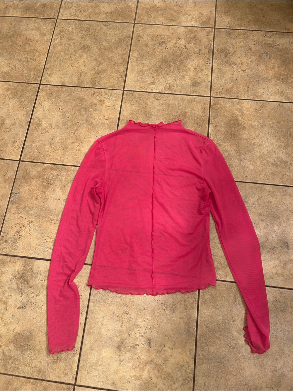Bright Pink Long Sleeve Lettuce Edge Top